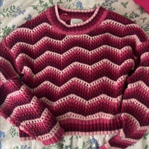 Pink and Red Chevron Knit Sweater